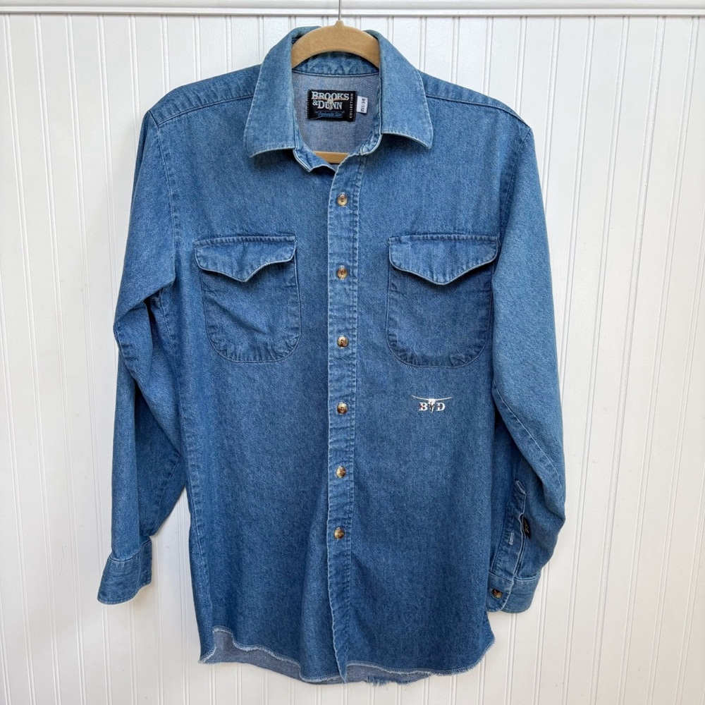 Brooks & Dunn X Panhandle Slim Blue Denim Western Button Up Men’s Size 15 1/2-34